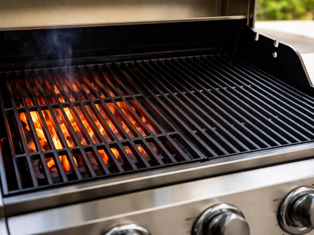 Close-up of a 3-burner grill grate showing direct hot zone vs cooler indirect area.