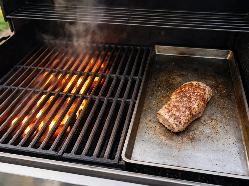 Grill grates showing two-zone cooking with heat on one side and food space on the other.