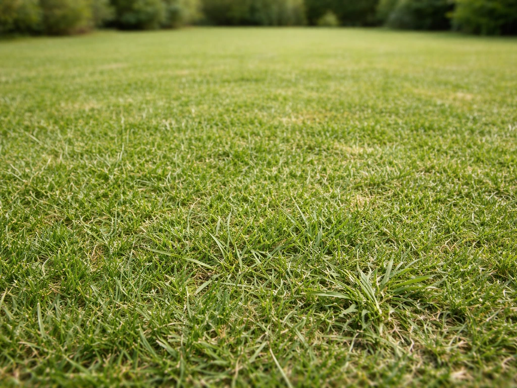 Pelouse tonte très basse (3–4 cm) avec chiendent visible, montrant l’effet d’affaiblissement par tonte répétée.