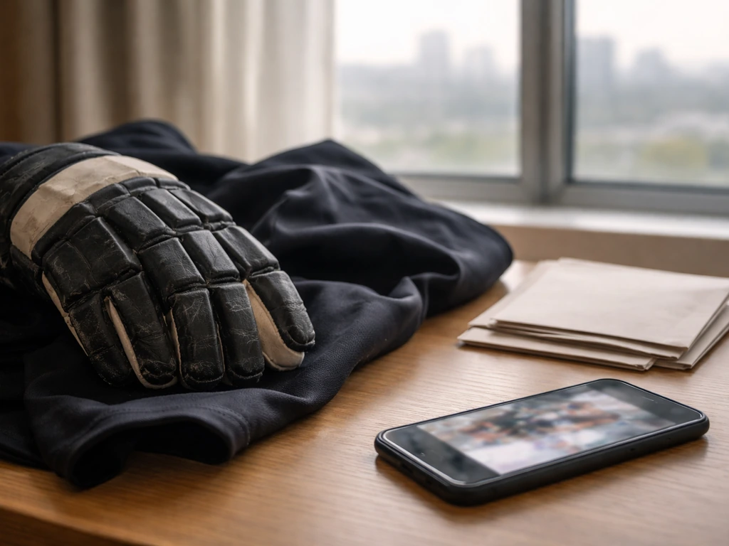 Anonymous hockey memorabilia and a smartphone on a desk, symbolizing Mark Parrish’s NHL career earnings discussion