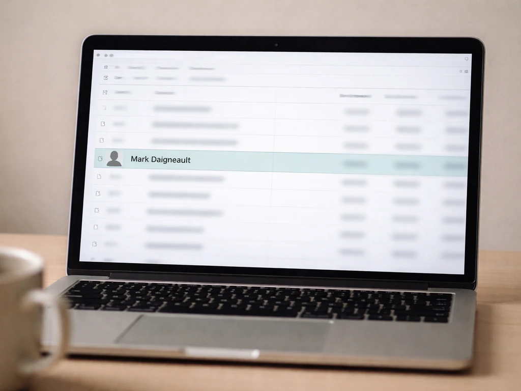 Laptop showing a contract/salary database page layout with a highlighted coach entry for verification.