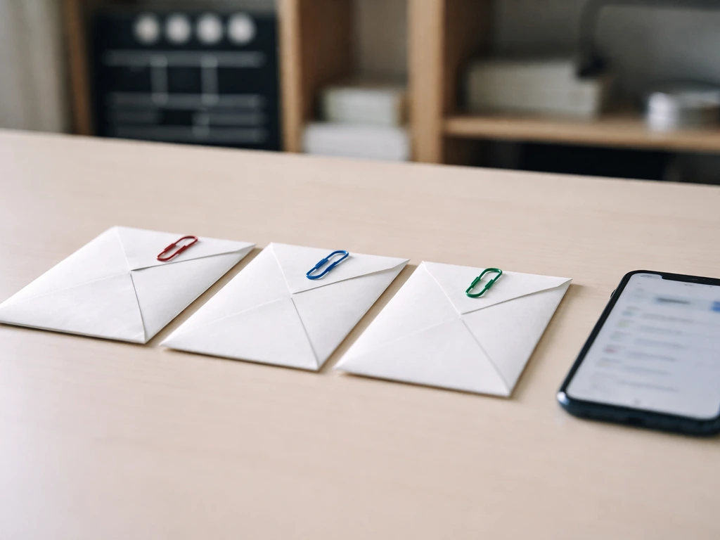Three distinct identity-match envelopes and a blurred phone search, symbolizing verifying the right person for net worth