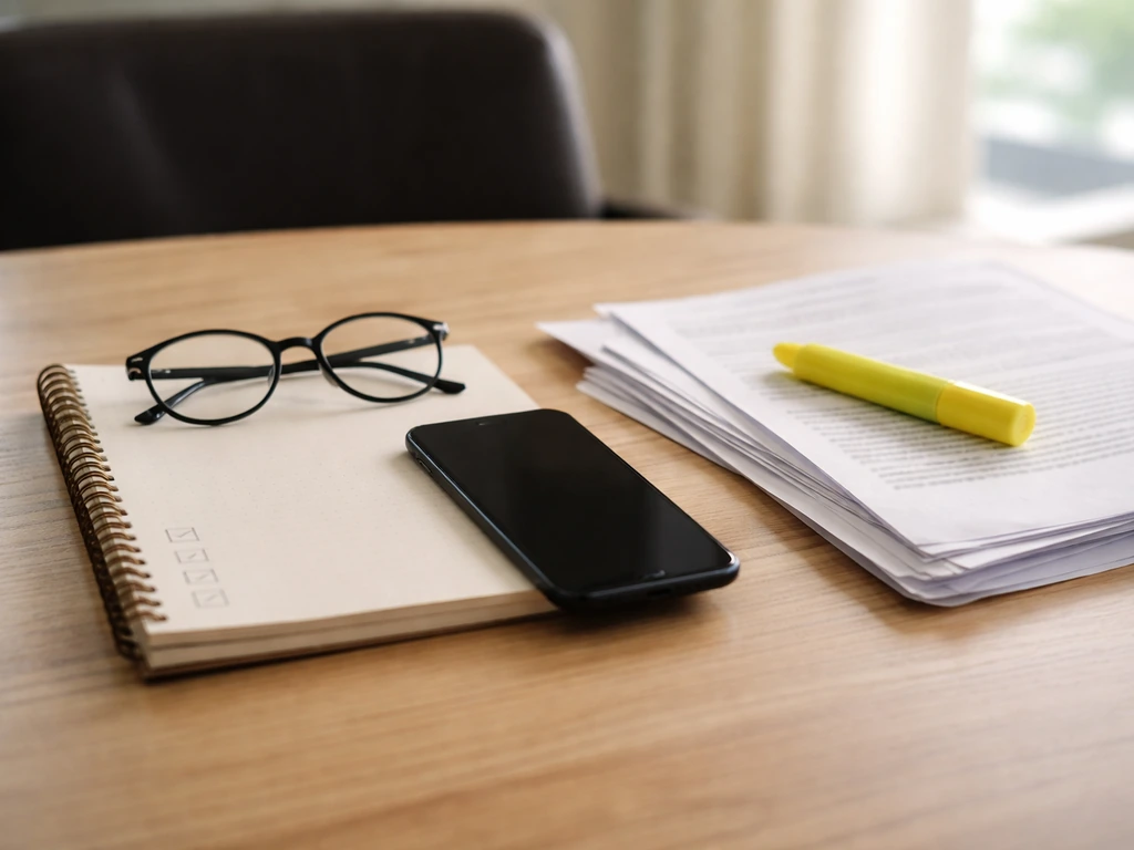 Desk scene with a warning highlighter and blank checklist-like page suggesting careful verification of net worth estimat