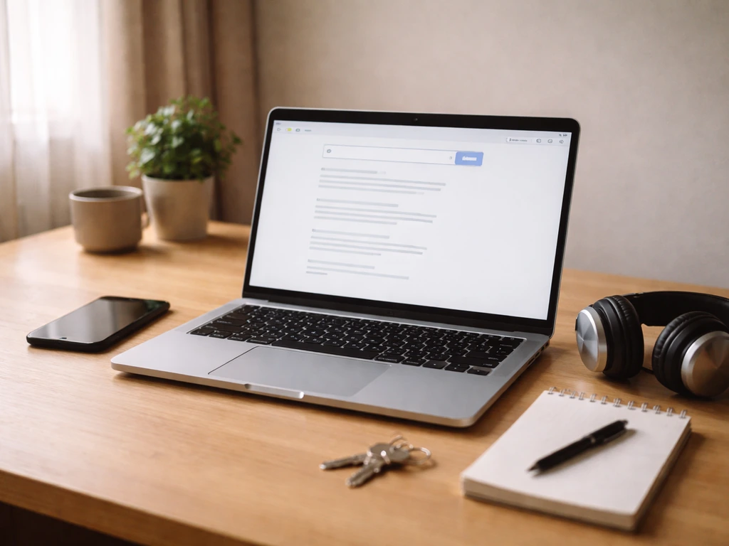 Minimal desk scene with laptop and smartphone suggesting checking music rights databases yourself
