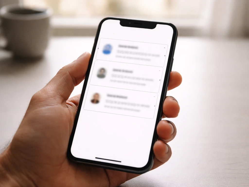 Three anonymous search-result cards on a phone screen showing blurred names and profiles