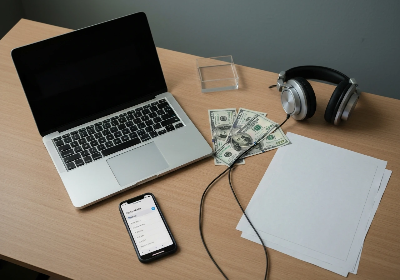 A finance-minded desk with multiple currency and industry cues, illustrating conflicting net worth figures without showi