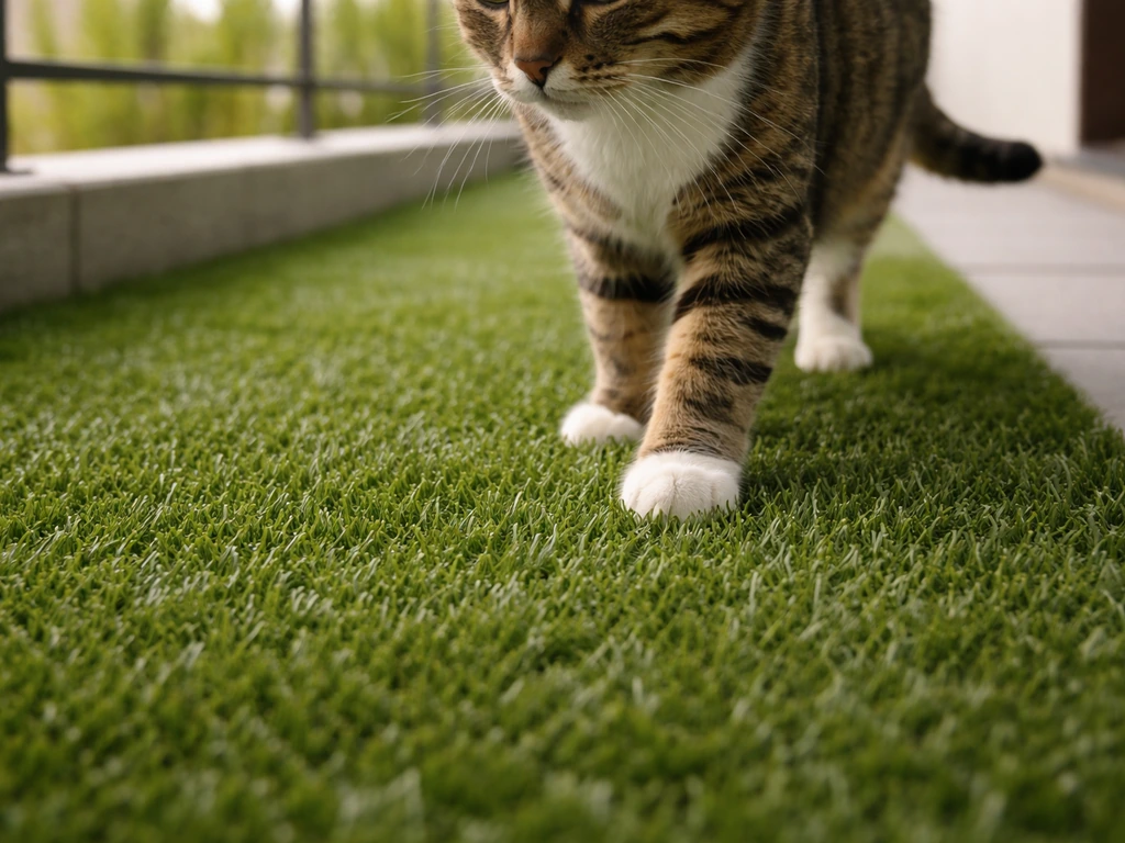 chat et gazon synthetique