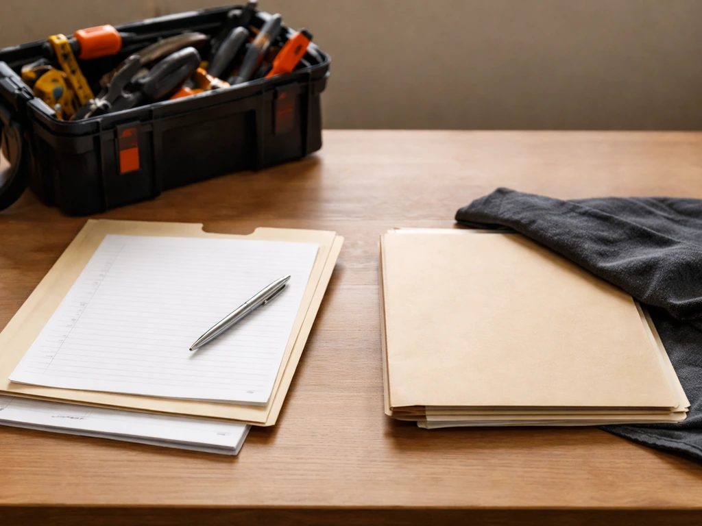 Minimal desk scene with two unlabeled folders symbolizing reliable follow-through vs disappearing after deposit.
