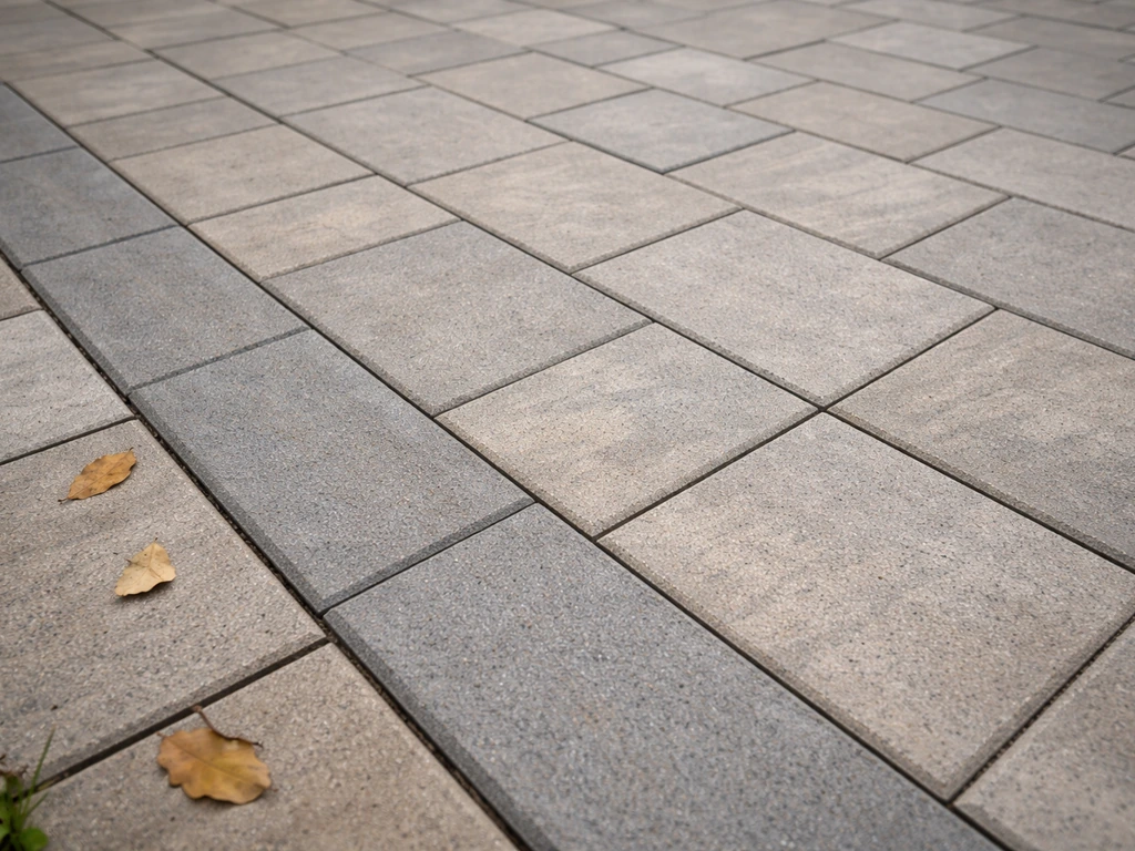 Close-up of paver patio edges showing aligned seams, clean cuts, and smooth finish