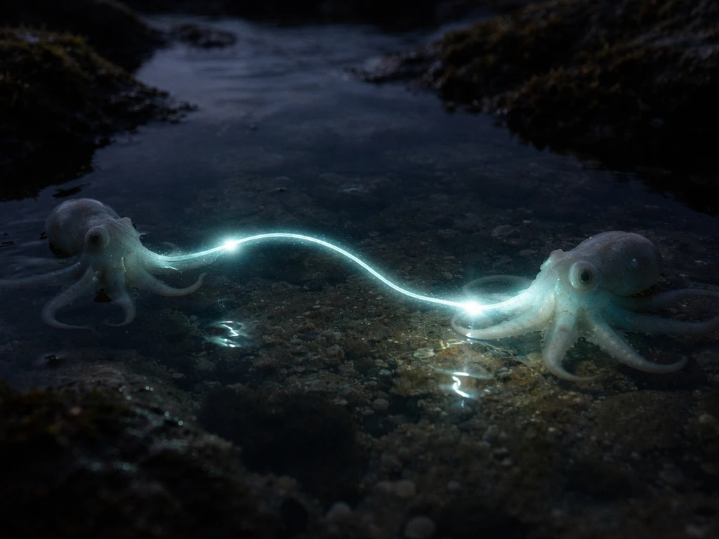 Two generic octopuses in a tidepool: a glowing ability pulse transfers to the mimic and fires again.