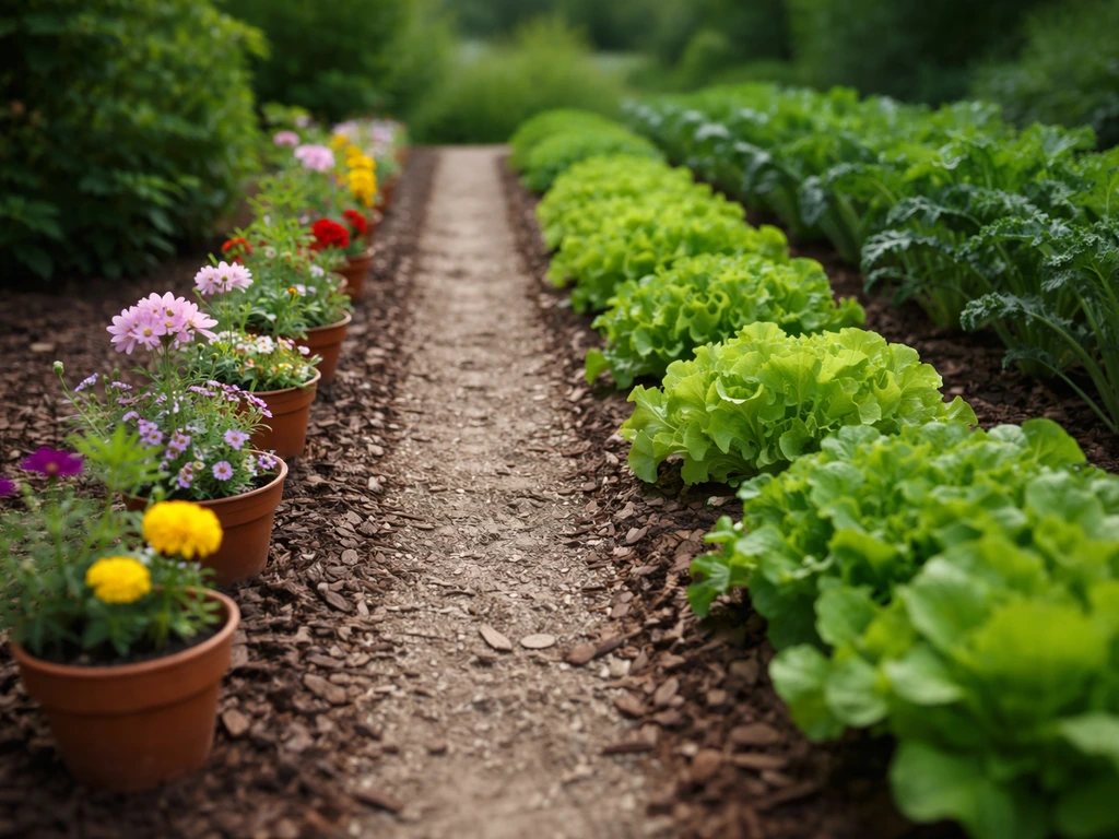 A tidy garden bed with a dedicated flower row beside vegetables, showing optimal placement for faster growth.