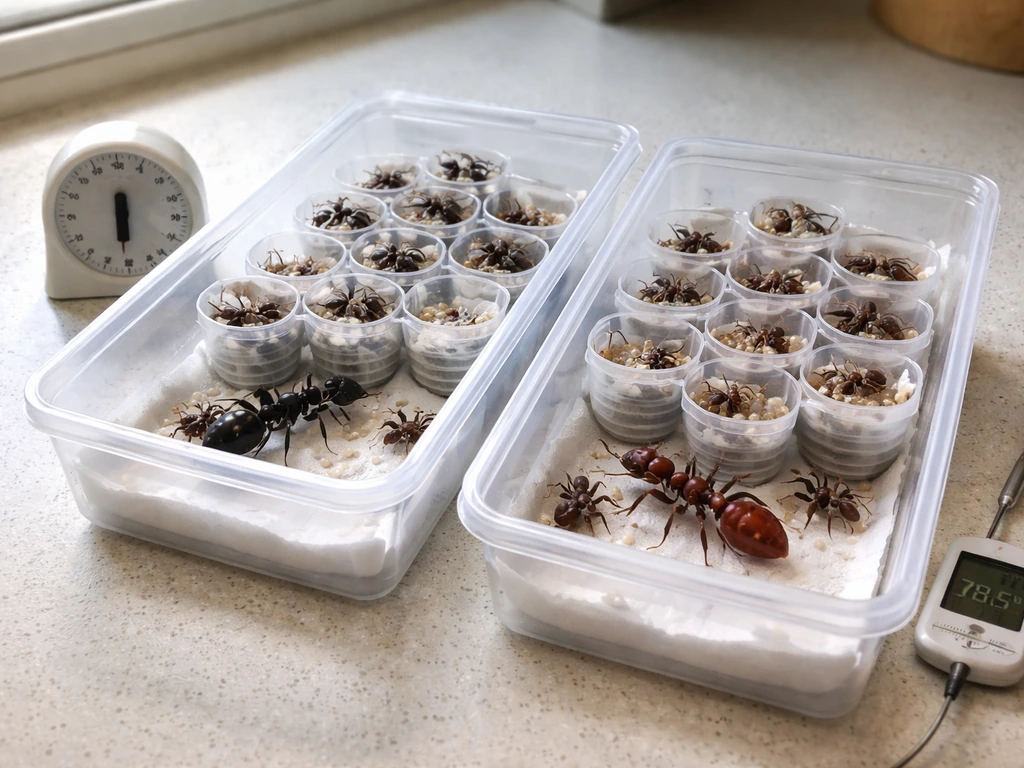 Minimal breeding setup with stacked labeled egg trays and a small scale for hatch attempts