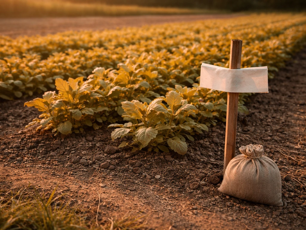 Amber-treated crop left unharvested overnight in a quiet field with a clear do-not-harvest cue.
