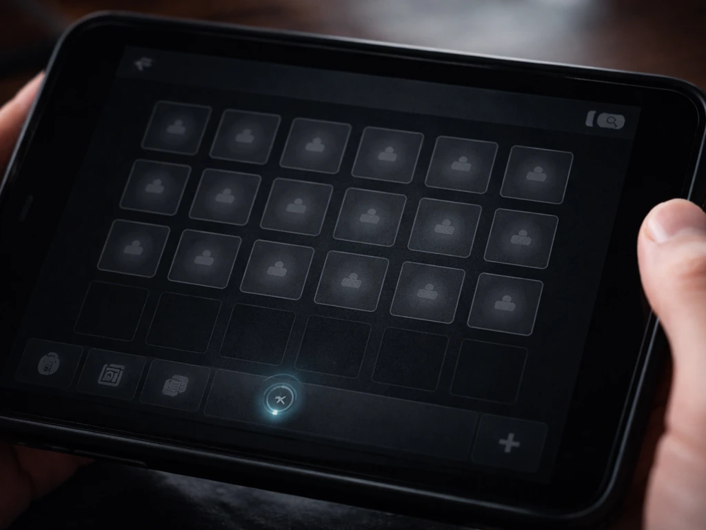 Close-up of a phone showing empty inventory slot with a faint sync/status indicator and max-capacity icons.