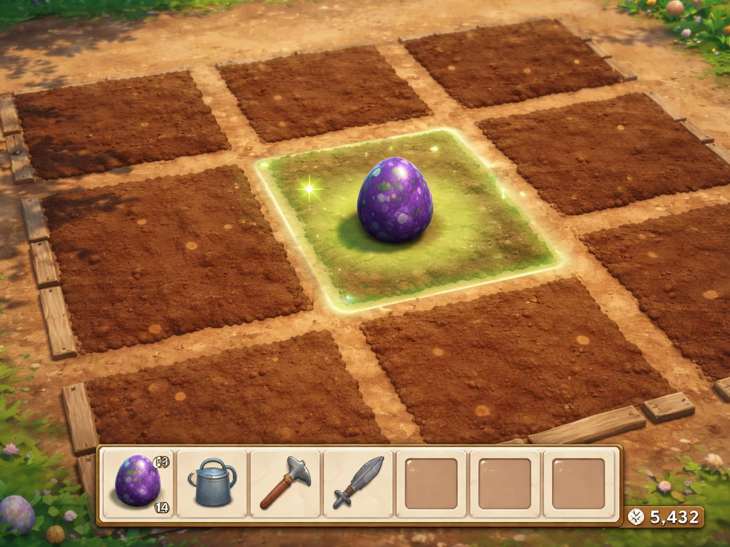 Player equipping a bug egg and placing it on open plot space
