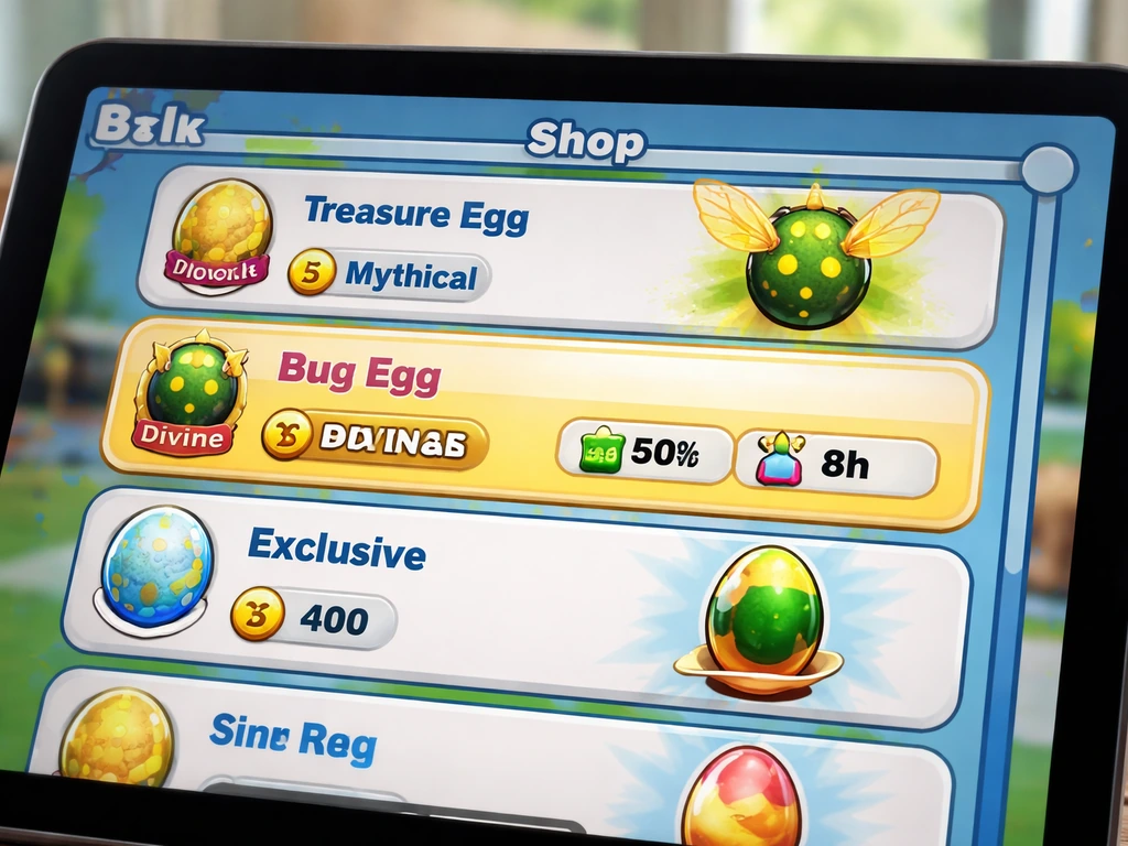 Bug Egg shop inventory showing hatch time and price