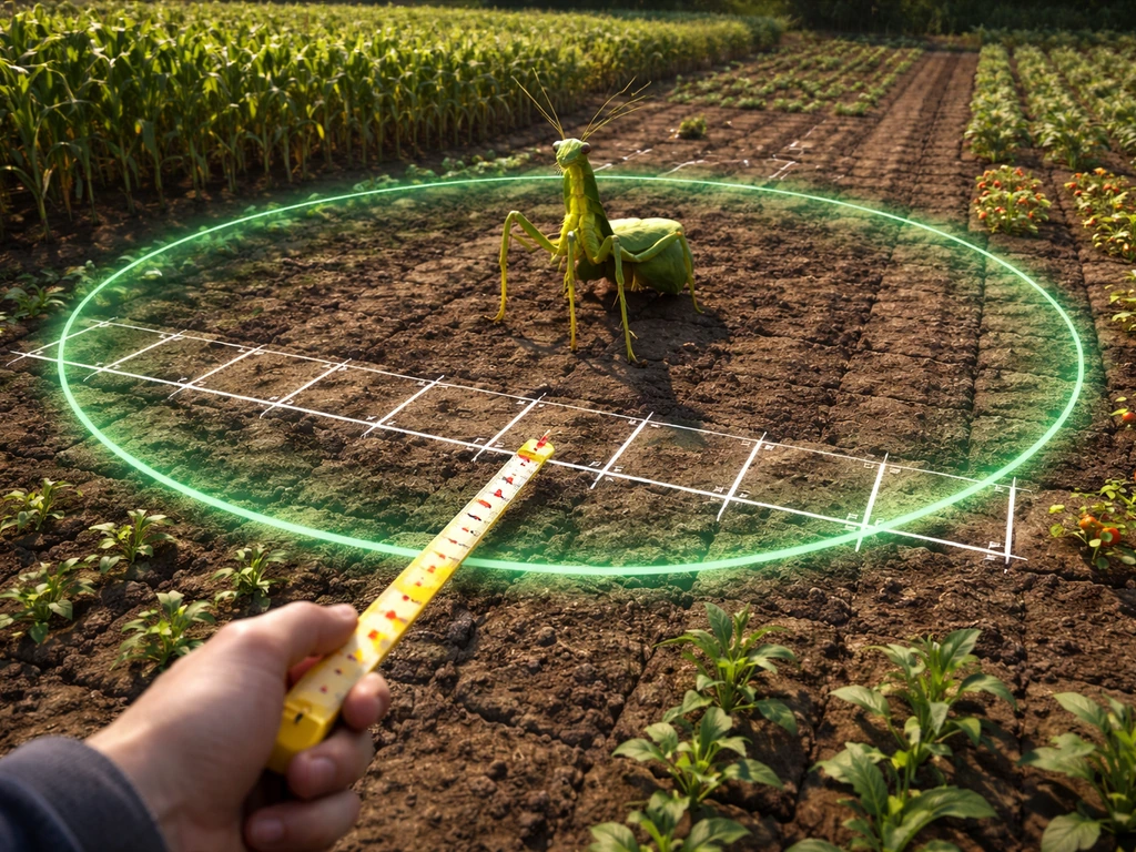 Counting crop tiles within 10.30-stud radius around mantis