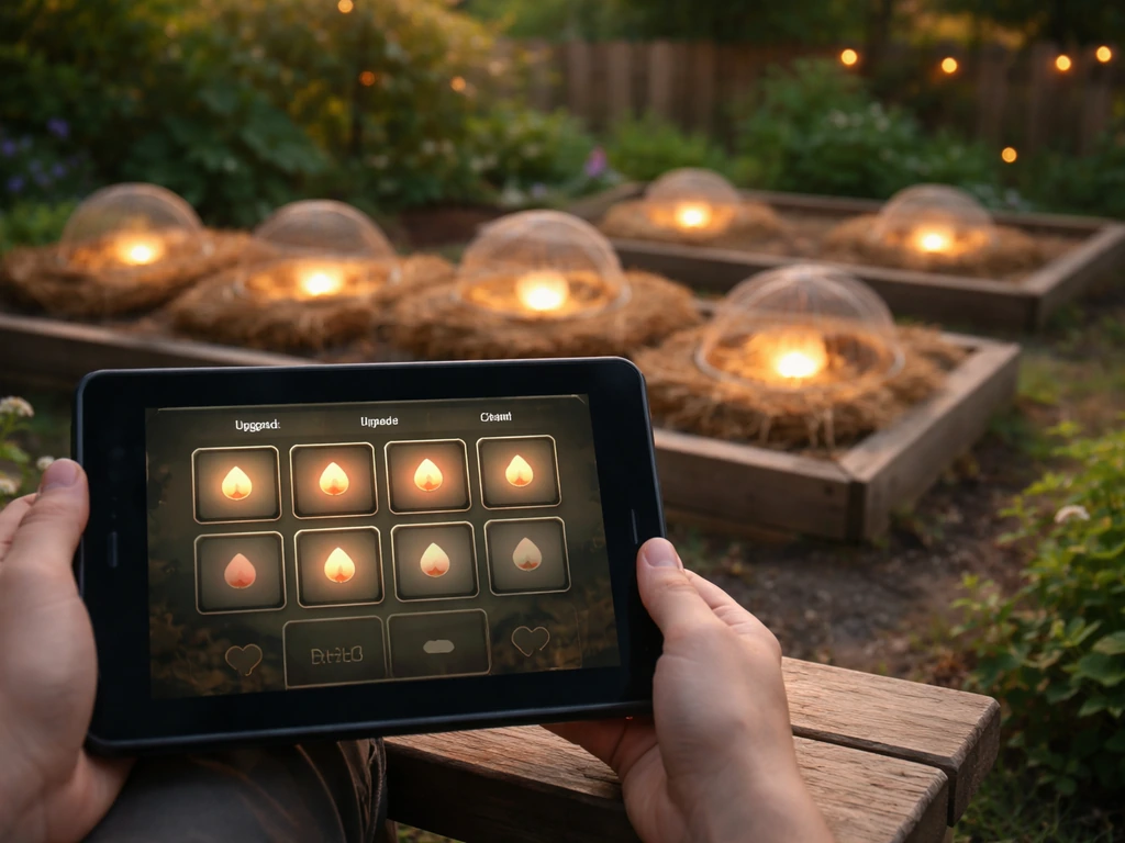 Tablet showing generic egg-slot upgrades beside a garden plot with multiple incubating eggs ready to hatch.
