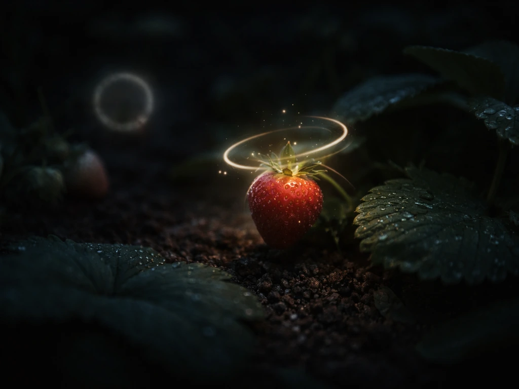 A fruit crop with a subtle “offline” cue and a glowing transmutation overlay on one selected fruit.
