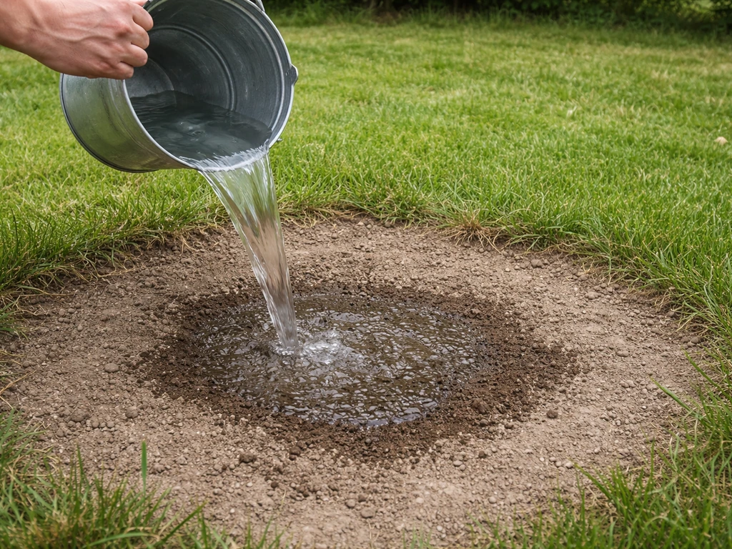 Emmer water op kale grond in een tuin, met zichtbaar effect doordat het water snel wegzakt