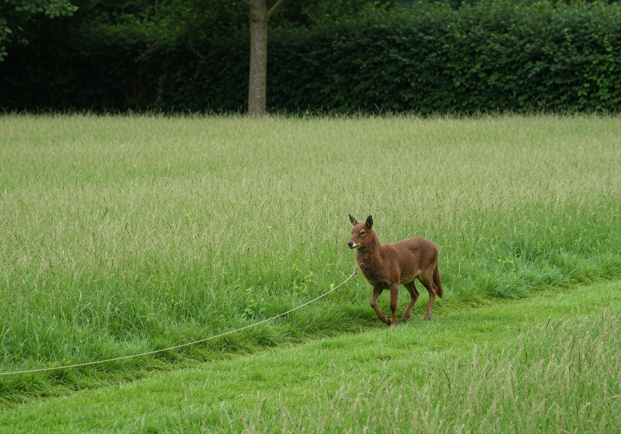 Verzorging van schaduwgazon: maaier met aangepaste maaihoogte maait Engels gras in een tuin