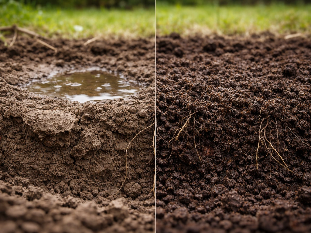 Opgraafstuk met verdichte grond: kleine wortels en zichtbaar drassig water rond een steviger stuk