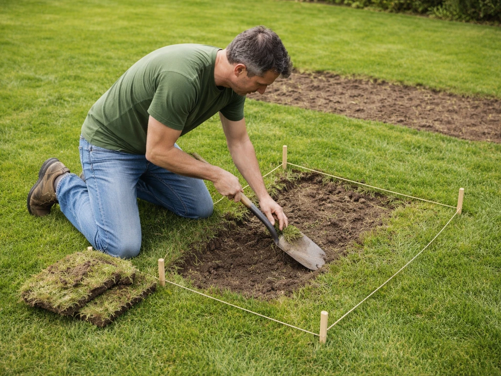 Tuinman legt per zone aangetaste plekken bloot en steekt het gras gefaseerd uit in delen