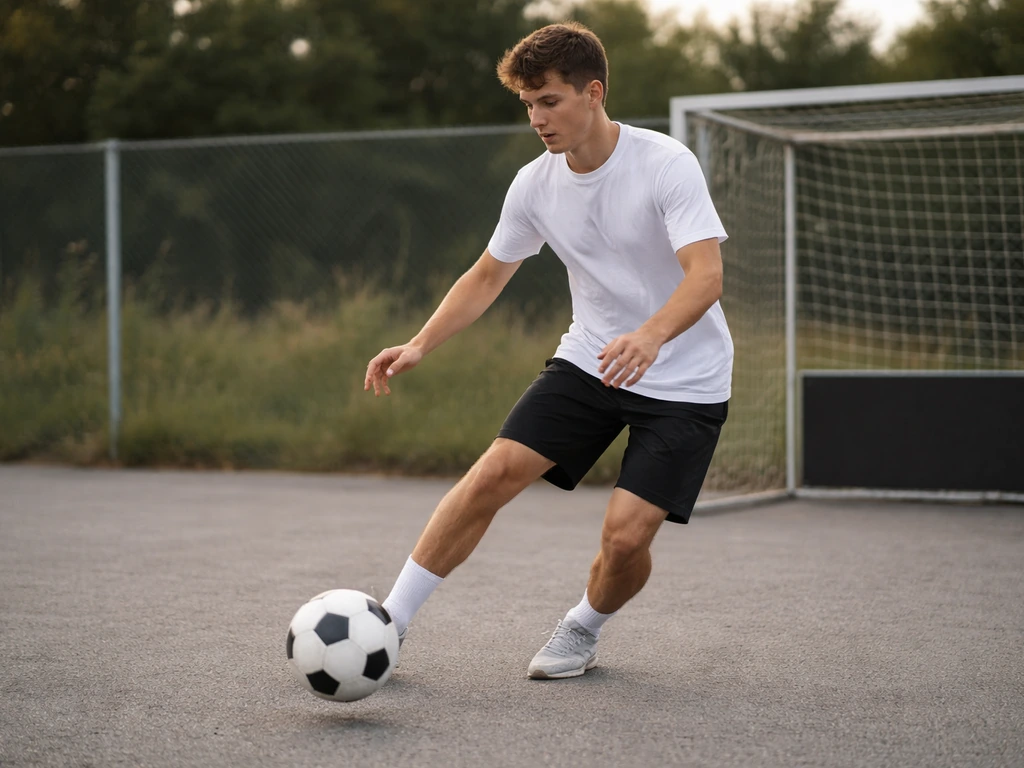 Jeune sportif en tenue de sport s’exerçant sur une aire d’entraînement, concentré, ambiance naturelle.