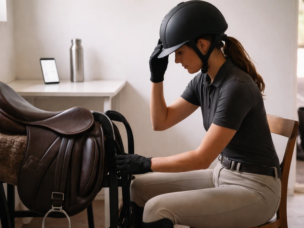 Moniteur ajuste une sangle et un casque homologué, puis prépare l’après-séance sur une table simple