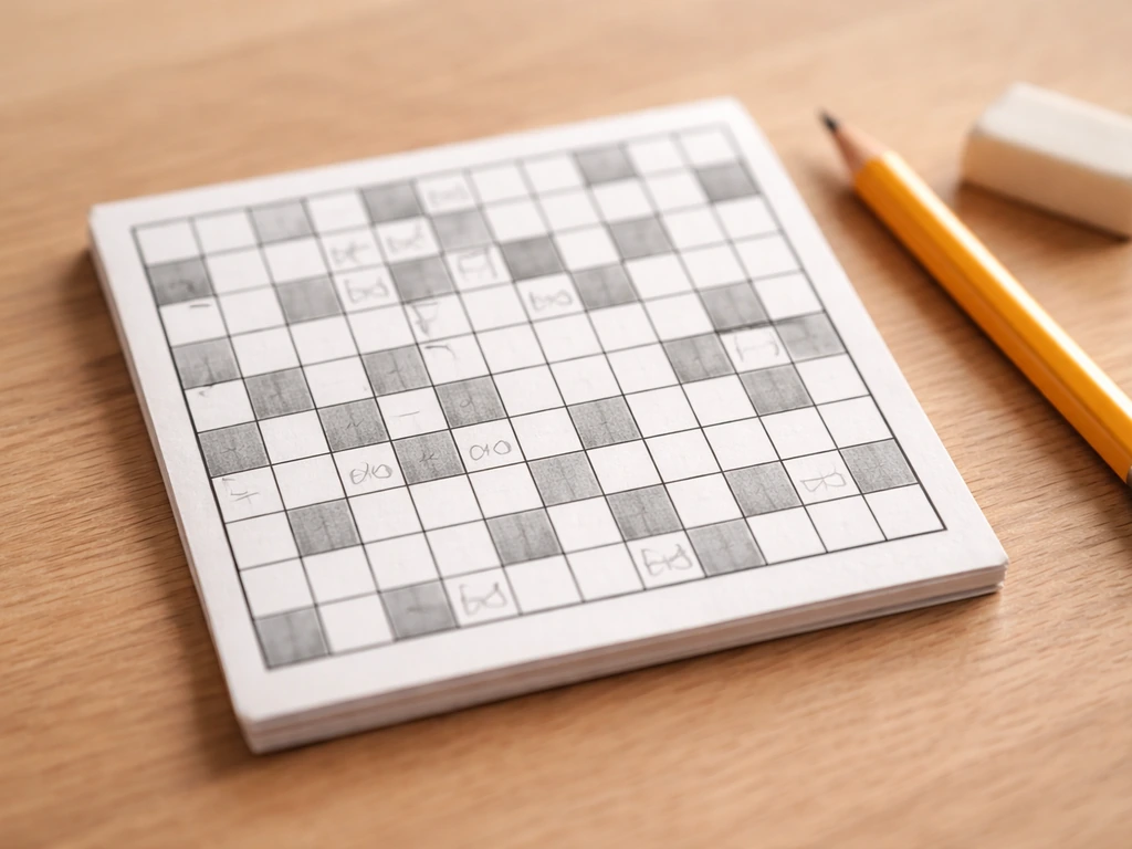 Grille de mots fléchés sur une table en bois avec quelques lettres déjà remplies et un crayon à côté.