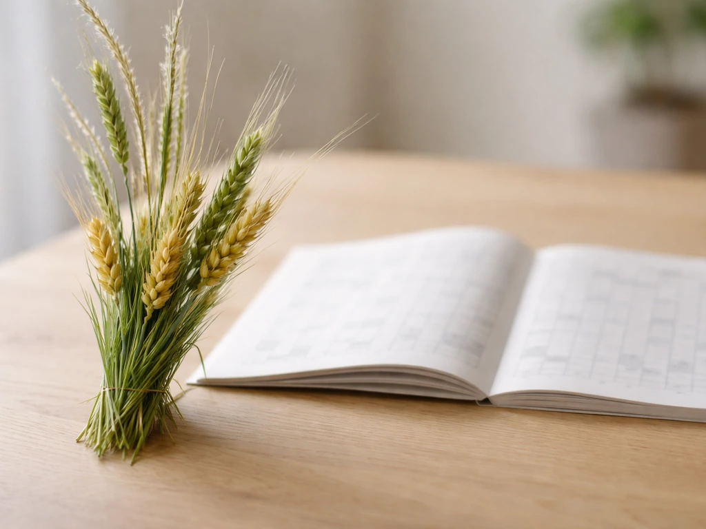 Gerbe de blé et carnet de mots, ambiance littéraire évoquant une réponse de jeu de lettres