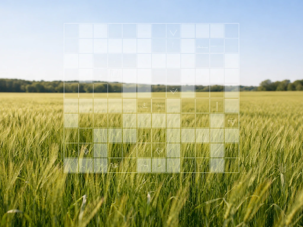 Champ de blé en herbe avec une grille de mots fléchés floue en surimpression pour illustrer le déblocage par croisements