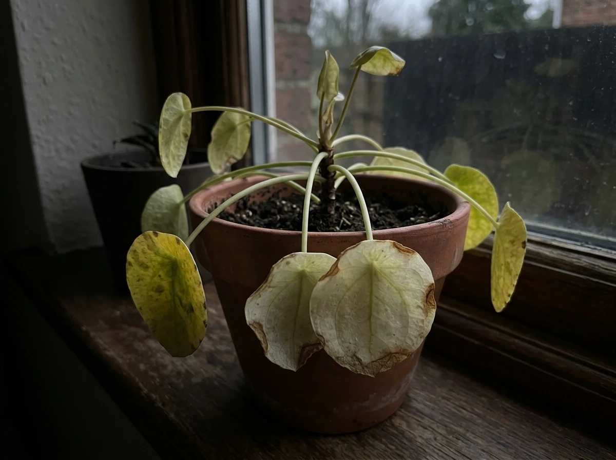 Houseplant with yellowing and pale leaves showing insufficient light