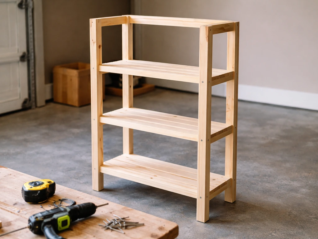 DIY wooden plant stand frame showing clear shelf spacing and overall height