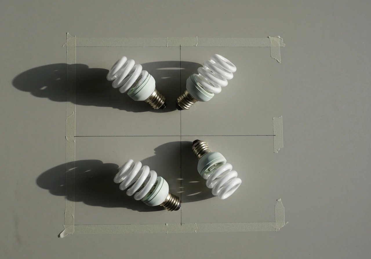 Top-down view of CFL bulbs spaced over a simple canopy area, illustrating coverage for lumens per square foot.