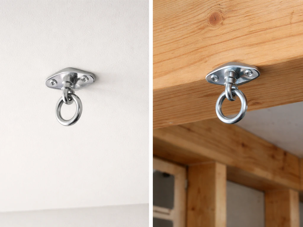 Split view showing a drywall anchor mount versus a lag bolt mount into a wood joist frame