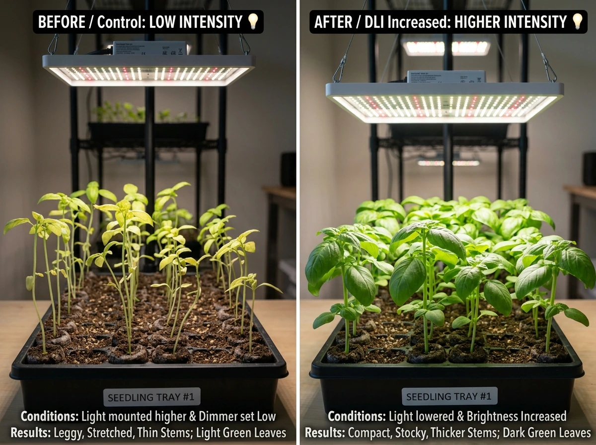 Comparison of light distance/intensity affecting seedling growth