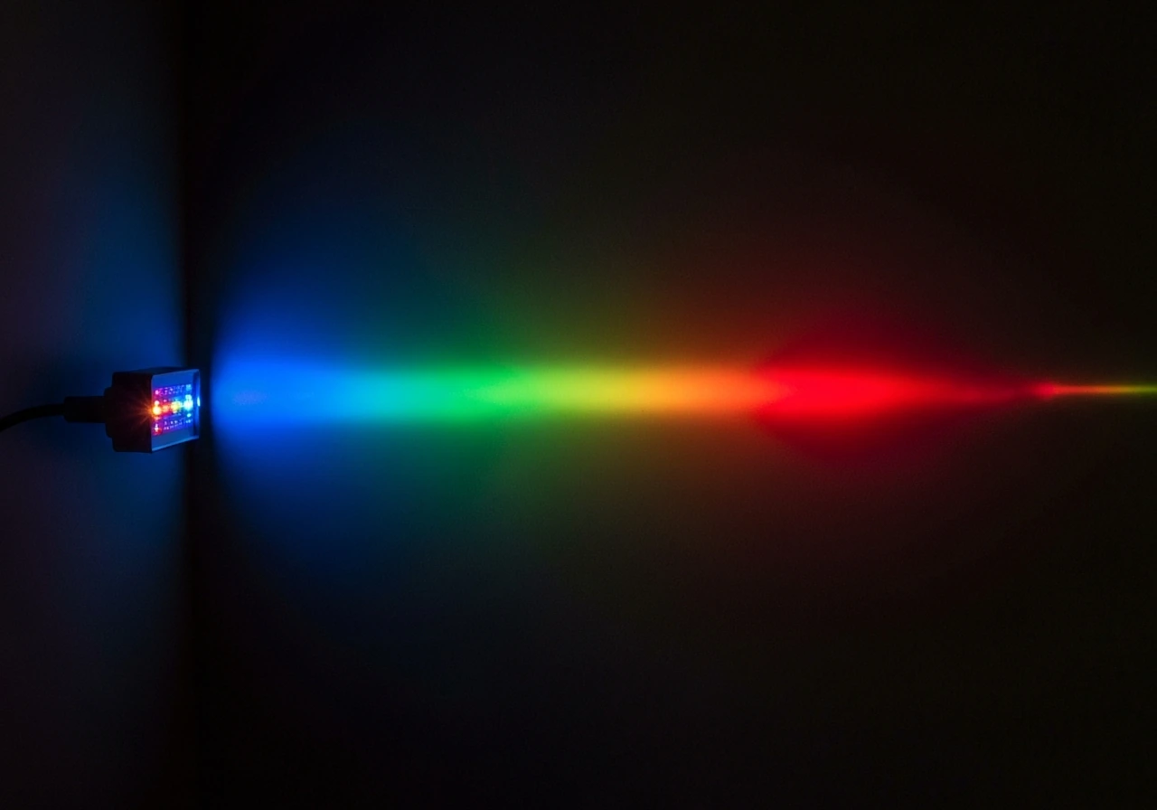 Grow light emitting a clean spectrum gradient from blue to far-red on a dark background
