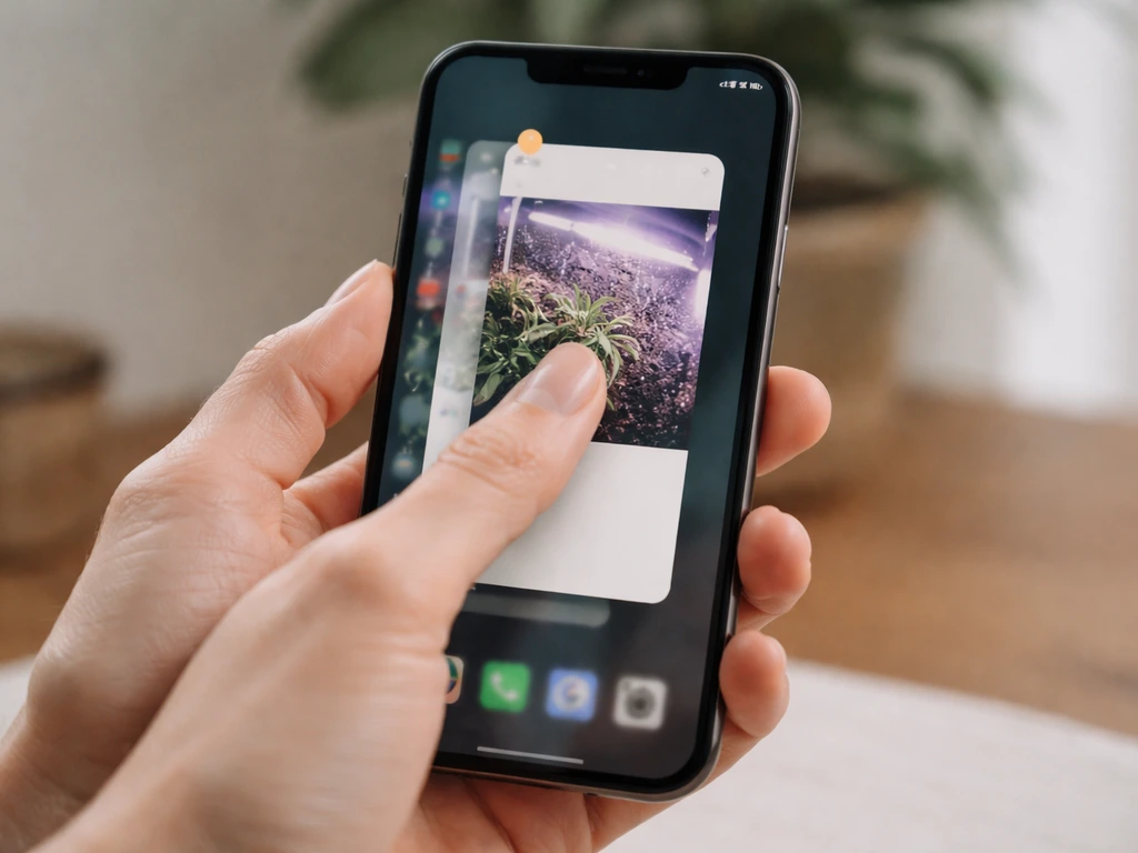 Smartphone displaying a recent apps screen with a visible app card being swiped away to force-close
