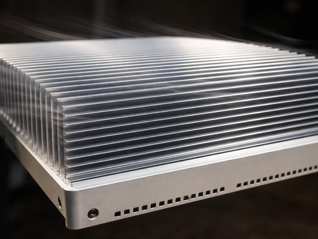 Close-up of cleaned aluminum heat sink fins with visible airflow clearance for LED cooling.