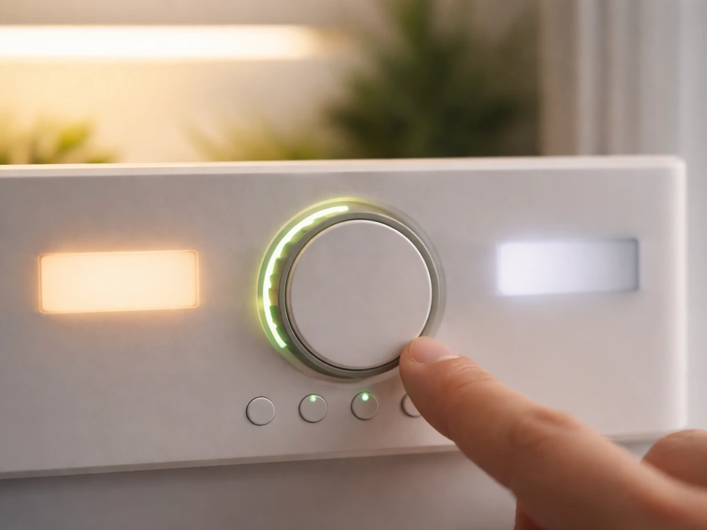 Close-up of a built-in timer switch being set, with simple day/night light blocks in the background