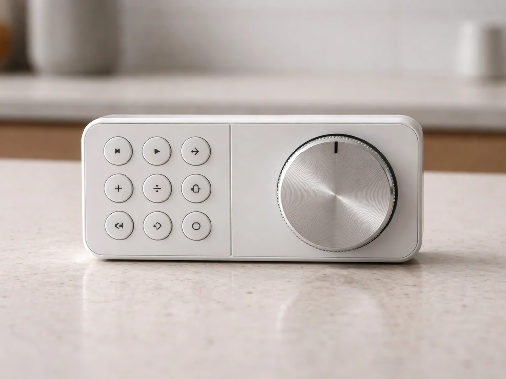 Close-up of two Lordem timer control styles: icon-button cluster and a round dial with indicator notch.