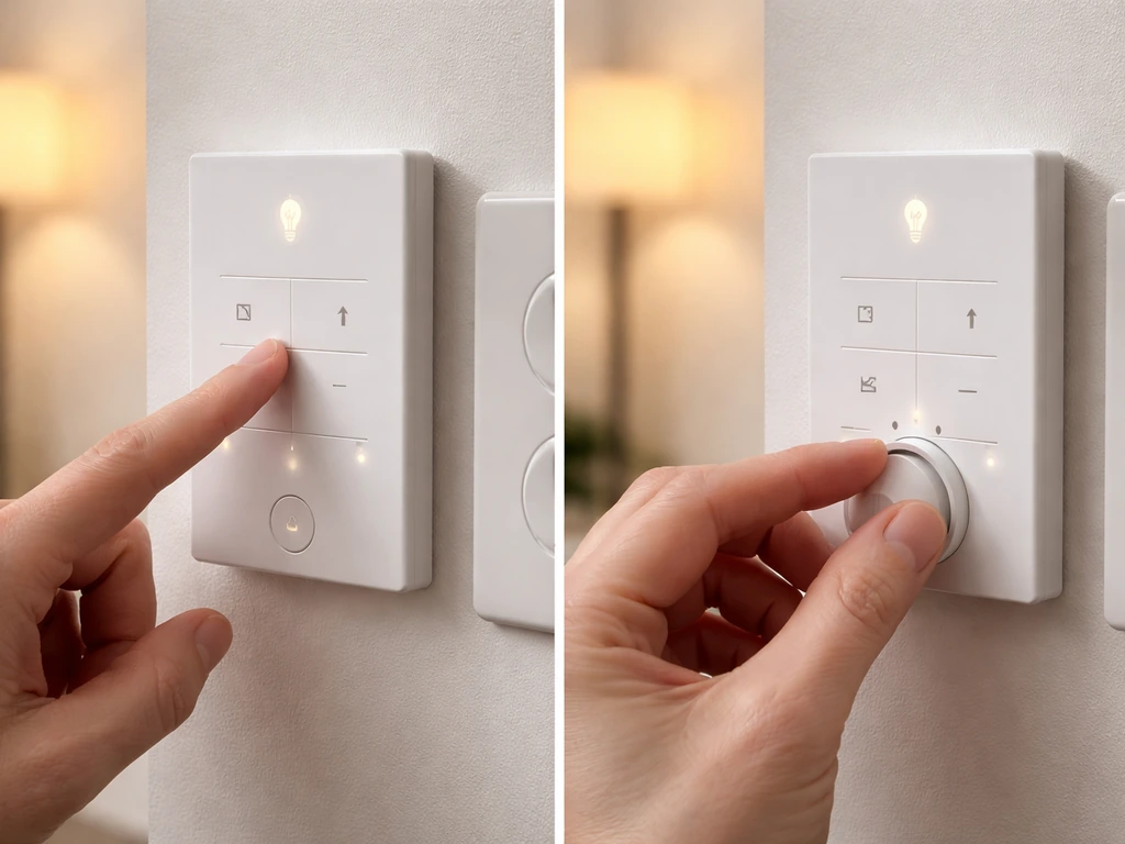 Hands using a small wall timer controller to set start time and on-duration, shown at eye level