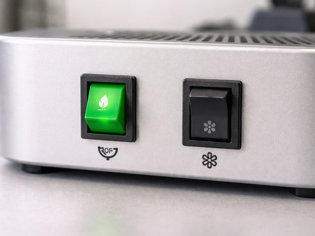 Rear-panel close-up of FSZD-10 showing Veg and Bloom rocker switches set in a ready position