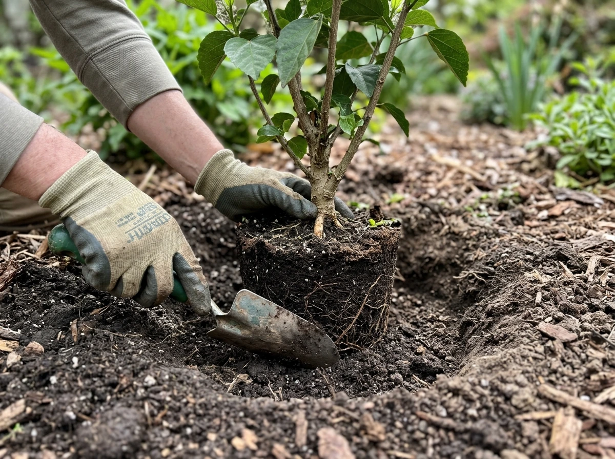 Hibiscus soil line showing correct planting depth in nursery container