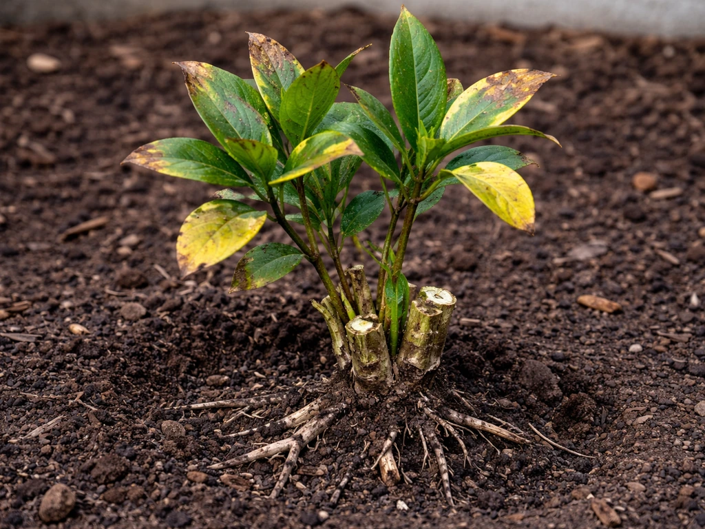 Close-up of a gardenia showing frost-damaged tips and exposed base with green recovery tissue