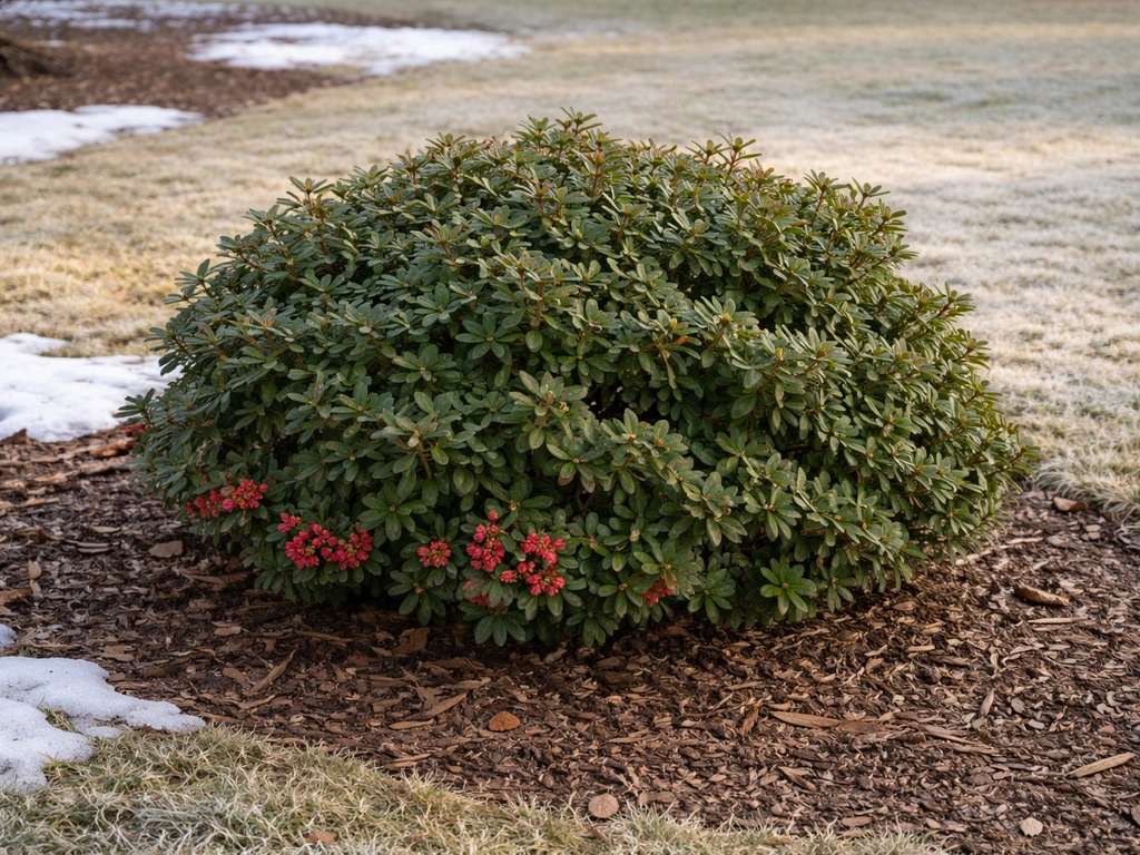 Cold-hardy Northern Lights azalea shrubs in a Wisconsin garden, winter-resilient look