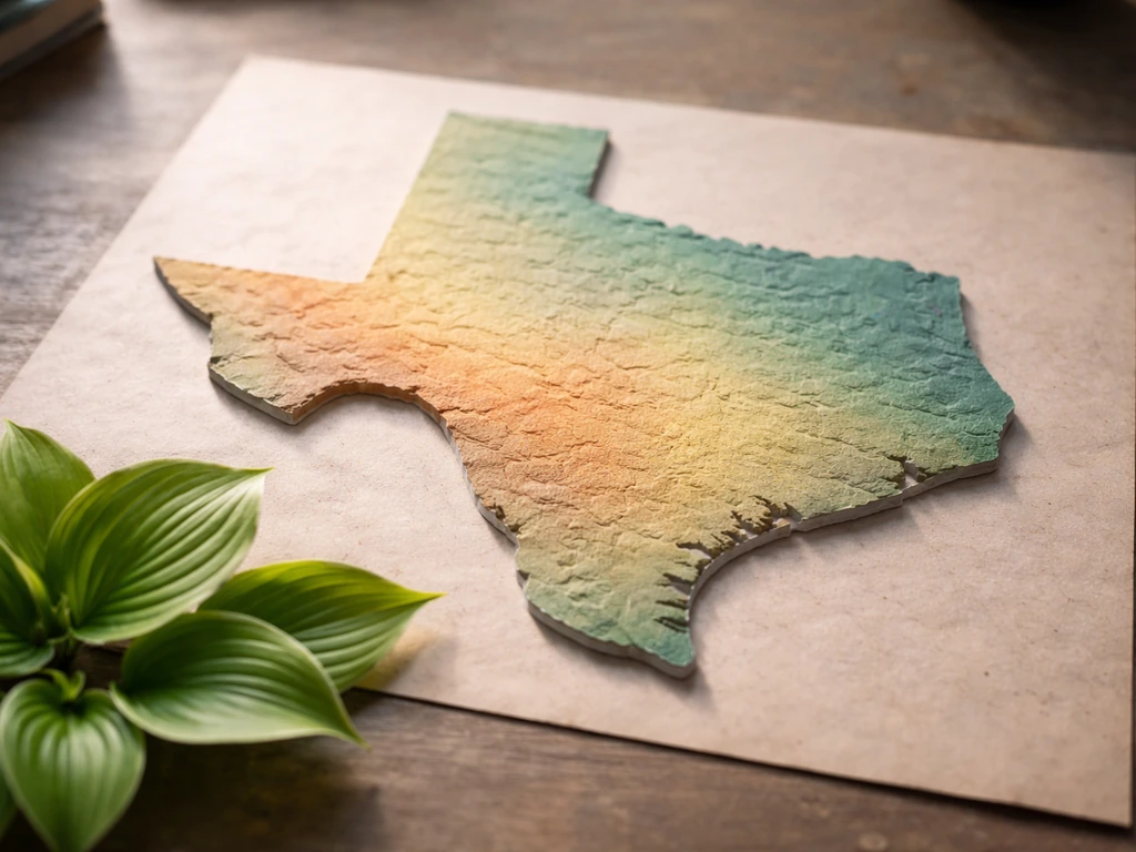 Minimal photo-style view of Texas with highlighted zones 8a/8b and nearby hosta-friendly range.