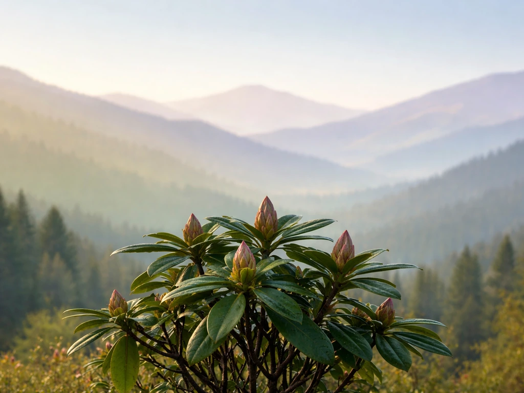 Minimal photo of a garden landscape with Colorado mountains and a faint hardiness-zone style overlay