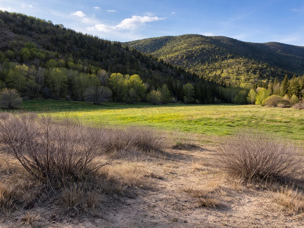 Sunlit Utah landscape with a bare-to-green seasonal gradient suggesting multiple growing zones for honeysuckle.